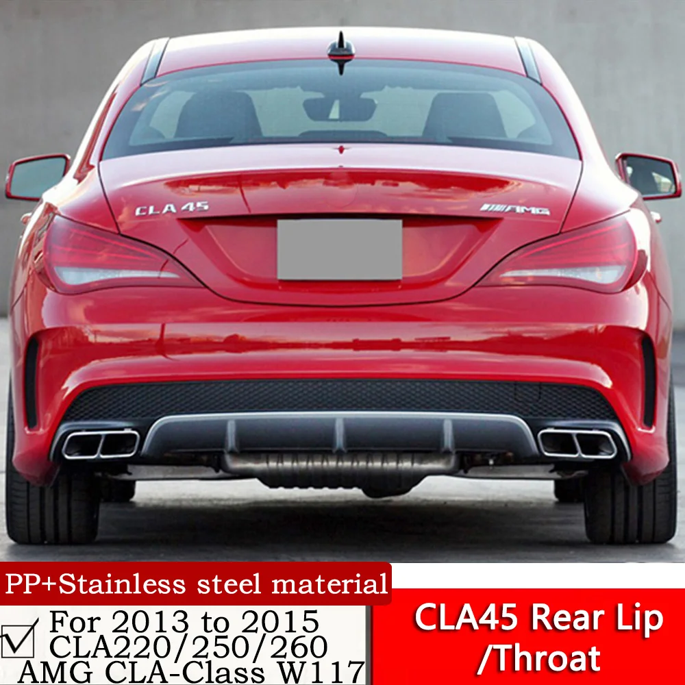 CLA45 Rear Lip For 2013 to 2015 CLA220 CLA260 AMG CLA-Class W117 Modified Black And Silver Rear Diffuser Tail Throat PP Material