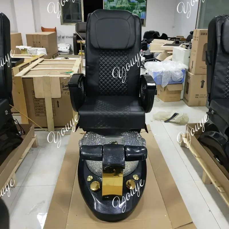 Cadeiras luxuosas de couro pu preto para pedicure, 4 conjuntos, massagem, salão de beleza, sem encanamento, cadeira de pedicure, salão de beleza, móveis