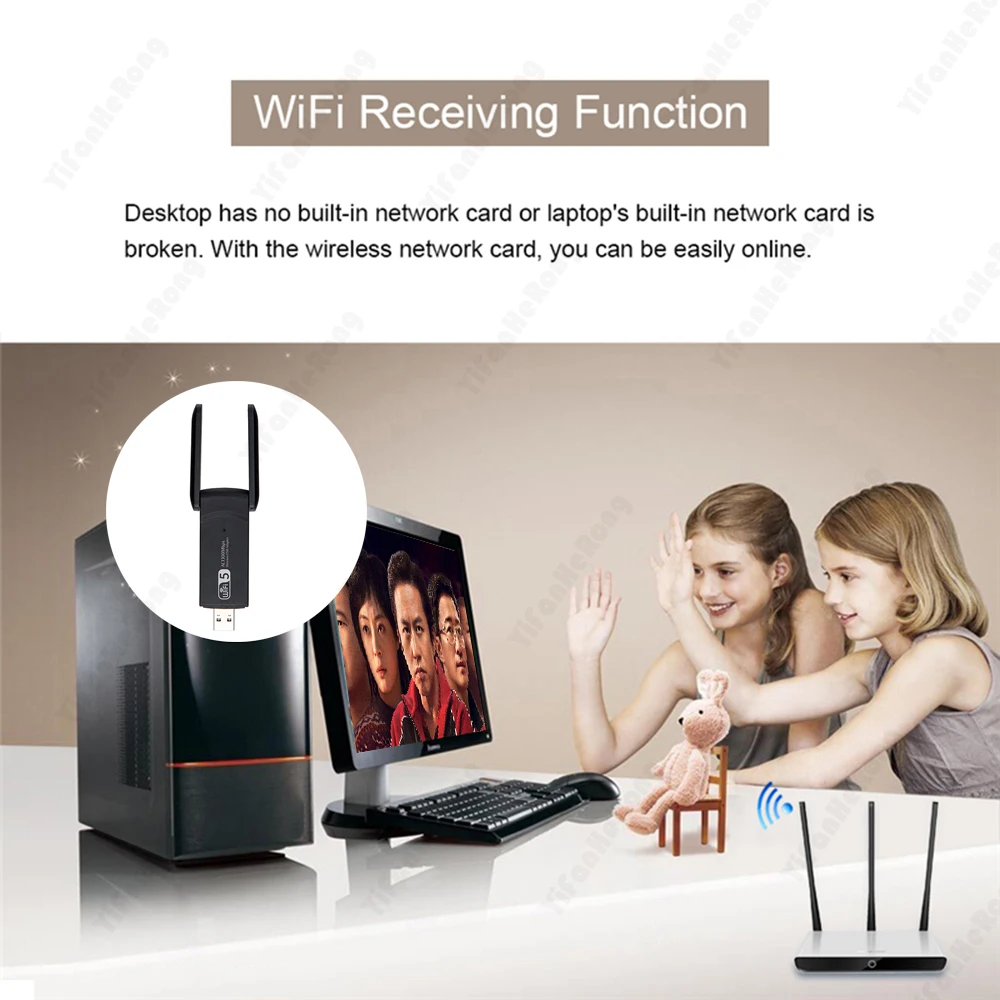 1300Mbps Wireless USB WiFi Adapter Dual Band 2.4/5Ghz USB 3.0 WIFI USB Adapter 802.11ac With Antenna BT4.2 For PC Desktop Laptop