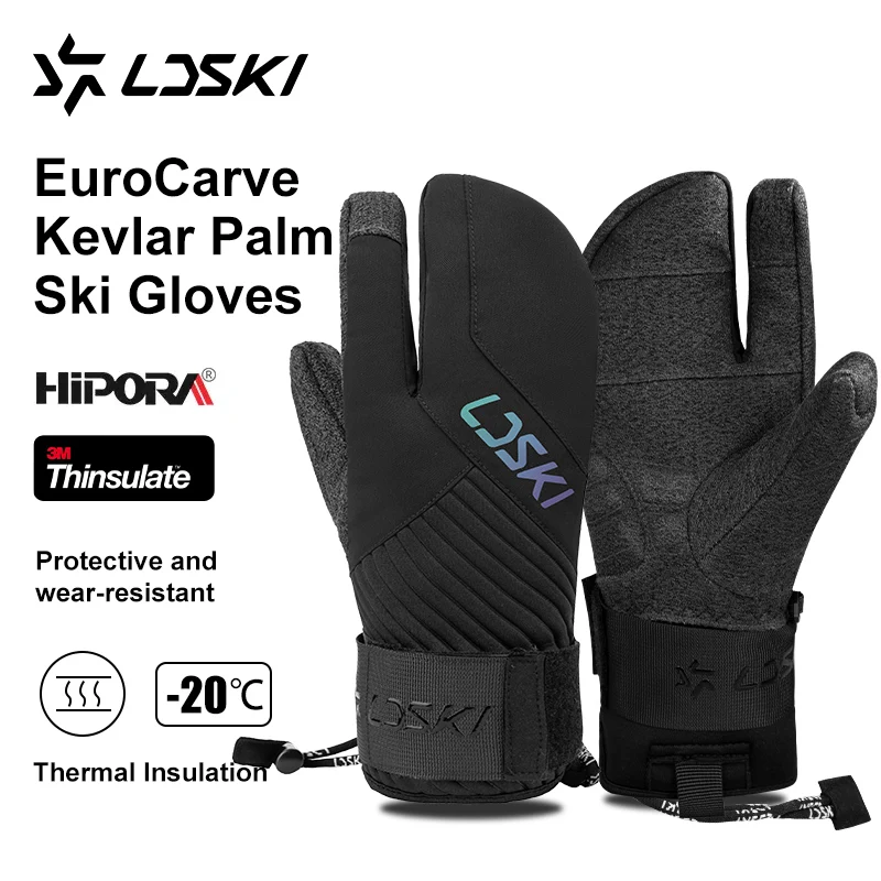 LDSKI Ski Gloves Kevlar Women Men Wrist Pad Waterproof Thermal Insulated Winter Warm Mittens 3M Thinsulate Snowboard Accessories