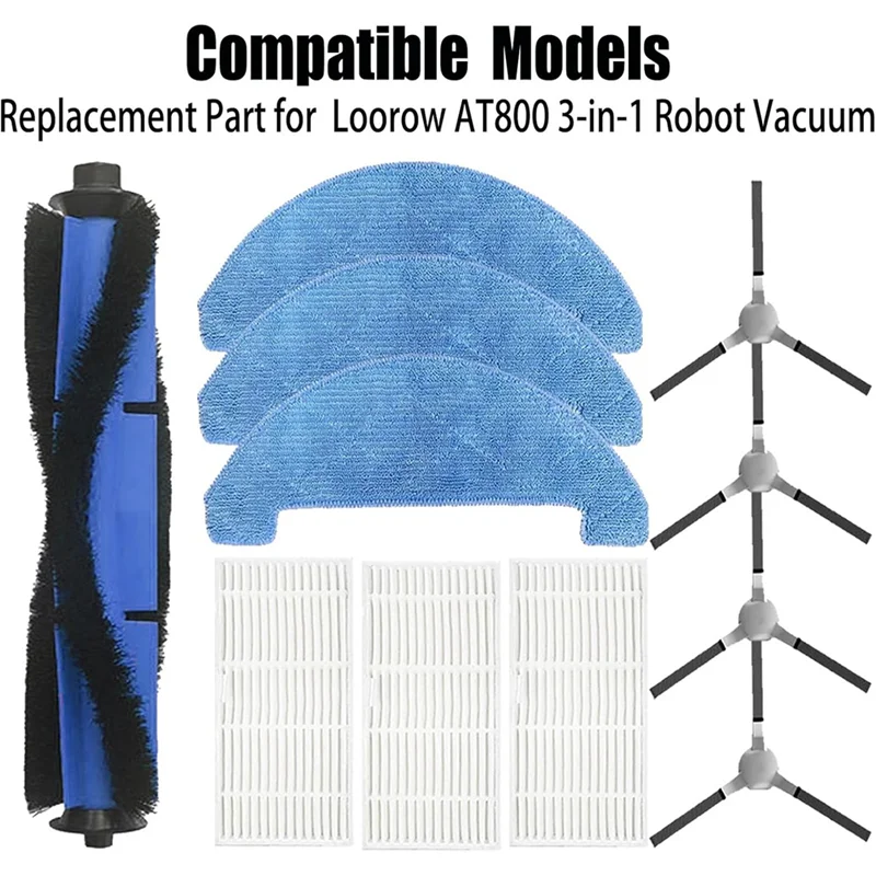 

X10A Replacement Parts For Loorow AT800 3-In-1 Robot Vacuum Accessories Main Side Brush HEPA Filter Mop Pad