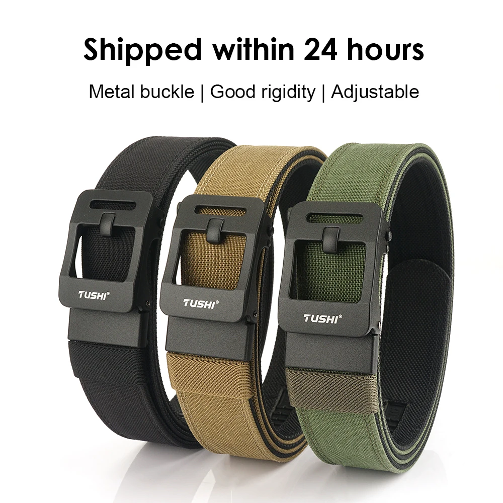 HSSEE New Men's Hard Belt Matte Alloy Automatic Buckle Hunting Tactical Belt Thick Genuine Nylon Trousers Belt Tactical Gear