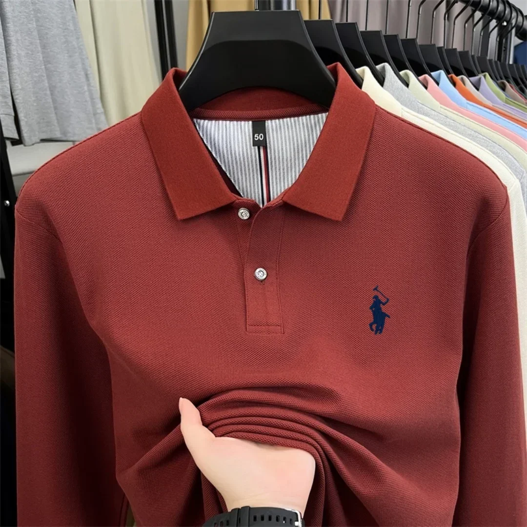 100 % reine Baumwolle, hochwertige Marke, Herren-Polohemd mit langen Ärmeln, Herbst-/Winterkollektion, modisches, luxuriöses Golfoberteil mit Stickerei, lässiges T-Shirt. – Detail 6
