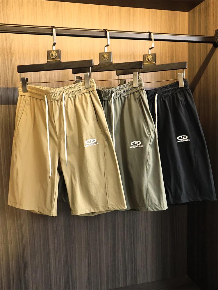 

Мужские летние повседневные спортивные орты, прямые ноги, текстура отреза до размеров, высокая талия, пять каманов, модный городской Sle, чистый цвет