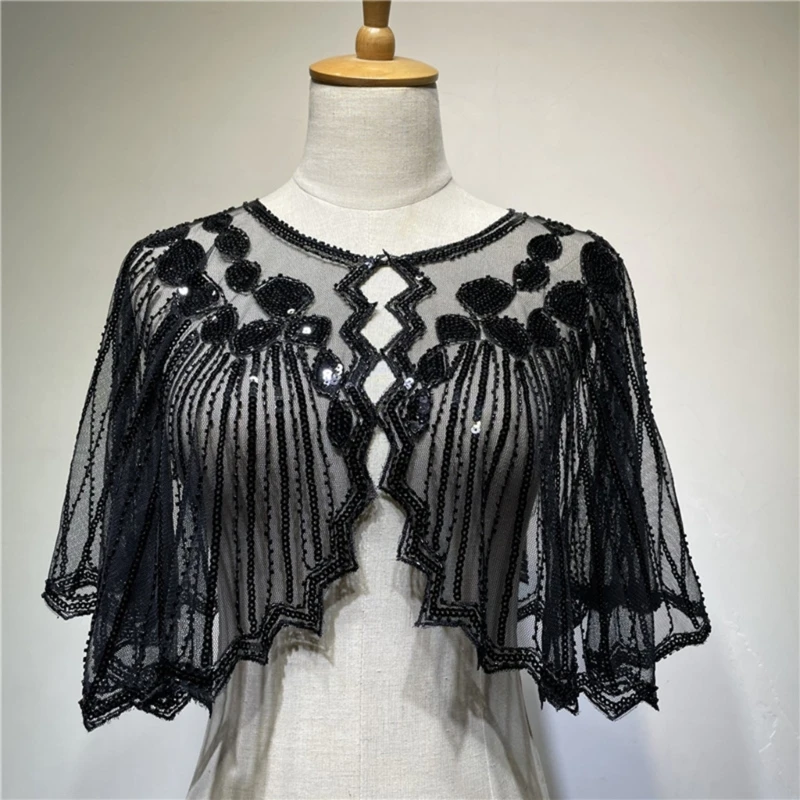 Sequins Shawls Cocktail Tea-Party Evening Dress for Girls Gatsby Accessories 1920s Flapper Beaded Shawl Gatsby Shrug