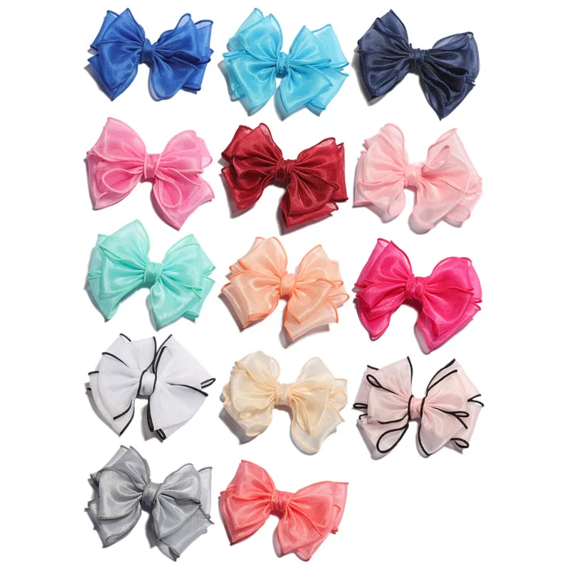 

120PCS 13cm Newborn Fashion Big Gauze Layered Hair Bows for Gilrs Wedding Handmade Mesh Hairbows Artificial Flowers for Women