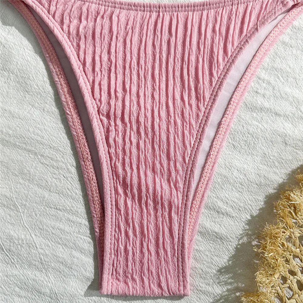 Trajes de baño de color rosa liso, conjunto de microbikini con cordón triangular y cuello Halter, traje de baño para Mujer 2026, Bikinis brasileños para Mujer