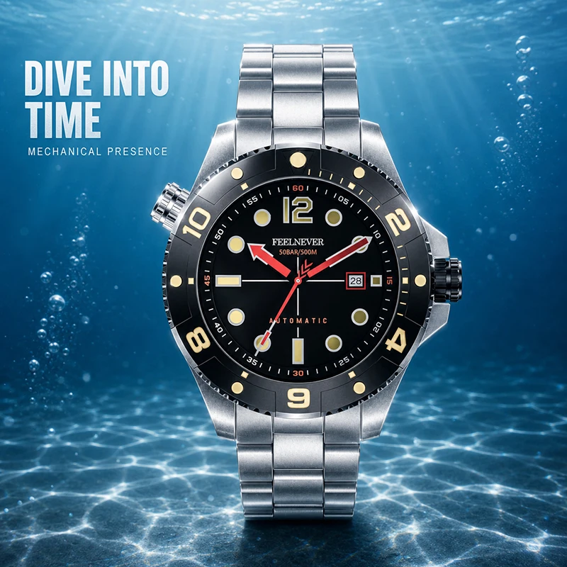 FeelNever Top Brand Luxury Mechanical Watch Automatic Movement 500M Waterproof 316L Stainless Steel Watches for Men MIYOTA 8215 view 3
