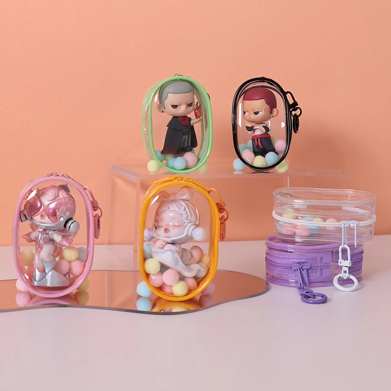 Cute Cartoon Doll Storage Bag Keychain PVC Transparent Mystery Doll Organizer Box Gift