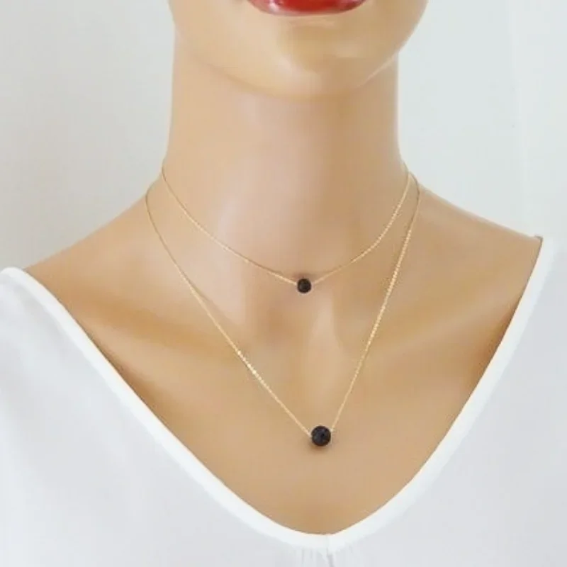 Delysia King Women Simplicity Volcanic Rock Two-layer Necklace Alloy Elegant Temperament Clavicle Chain