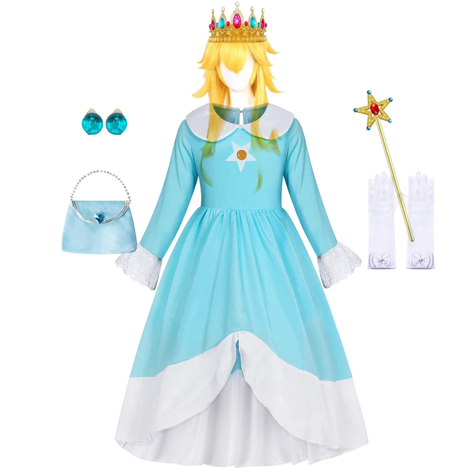 Rosalina Dress Girls Peach Costume Daisy Cosplay Children Birthday Party Carnival Fancy Outfit