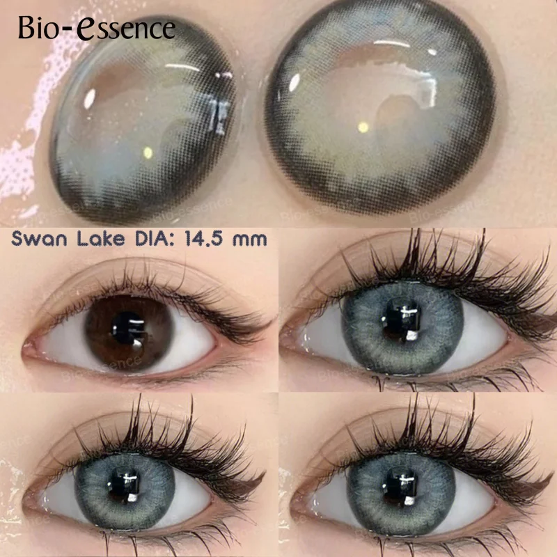Bio-essence Colorcon 1 Pair Color Contact Lenses with Degree Myopia Lenses Grey Lenses Cosmetics Contact Lens Fast Delivery