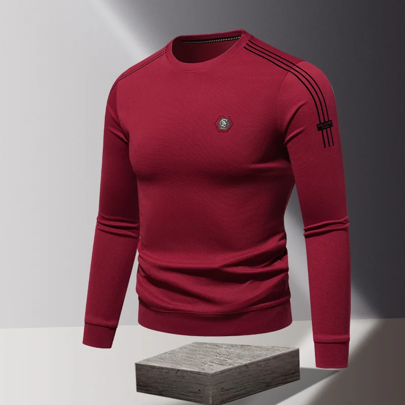 Spring Autumn Men\'s Clothing Long Sleeve Round Neck Printing Contrast Color Pullover Striped T-shirt Casual Boyfriend Tops