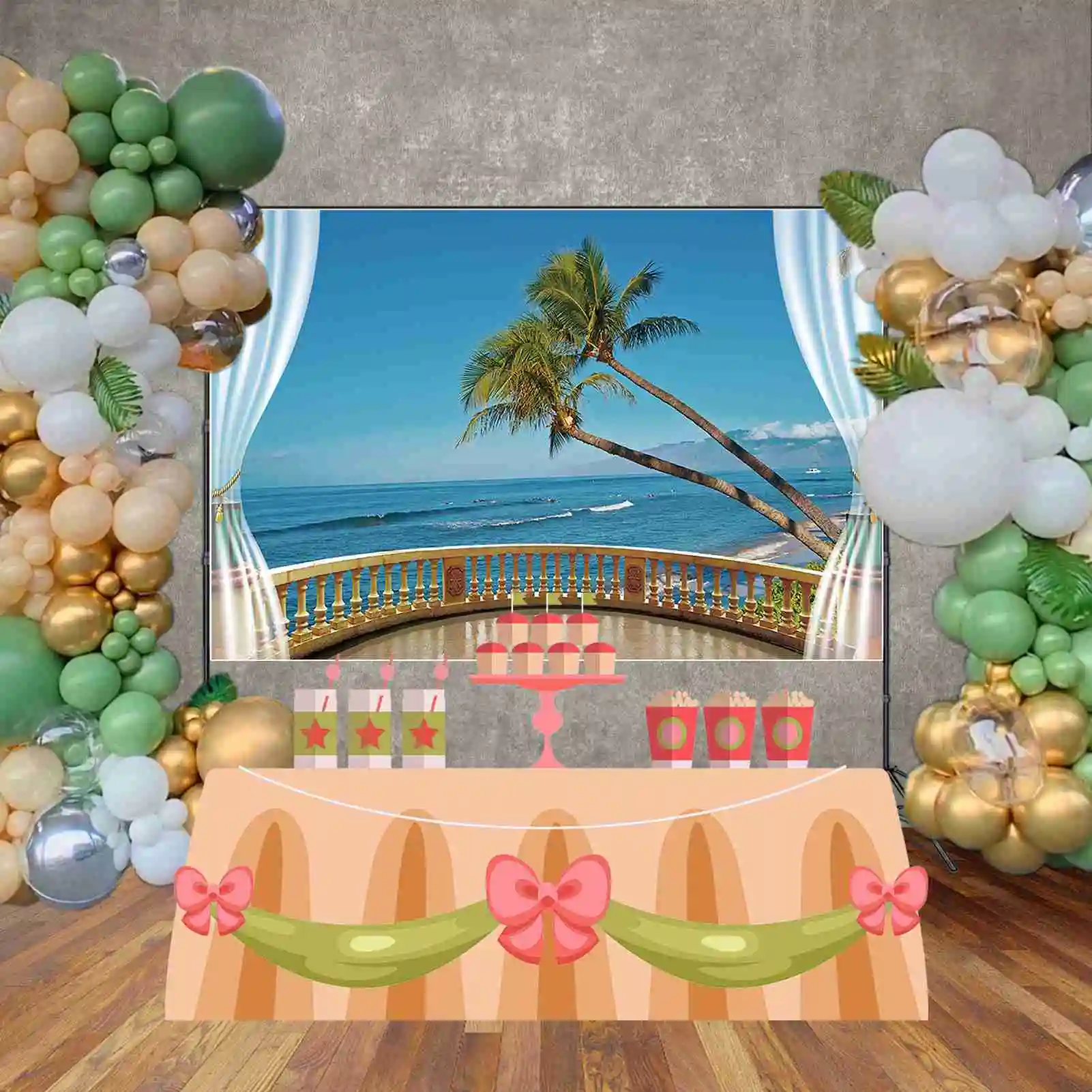 MOON.QG-Palmeira deixa o fundo para adultos, adereços personalizados de decoração de festa, cenários de verão e praia, fundo azul do oceano