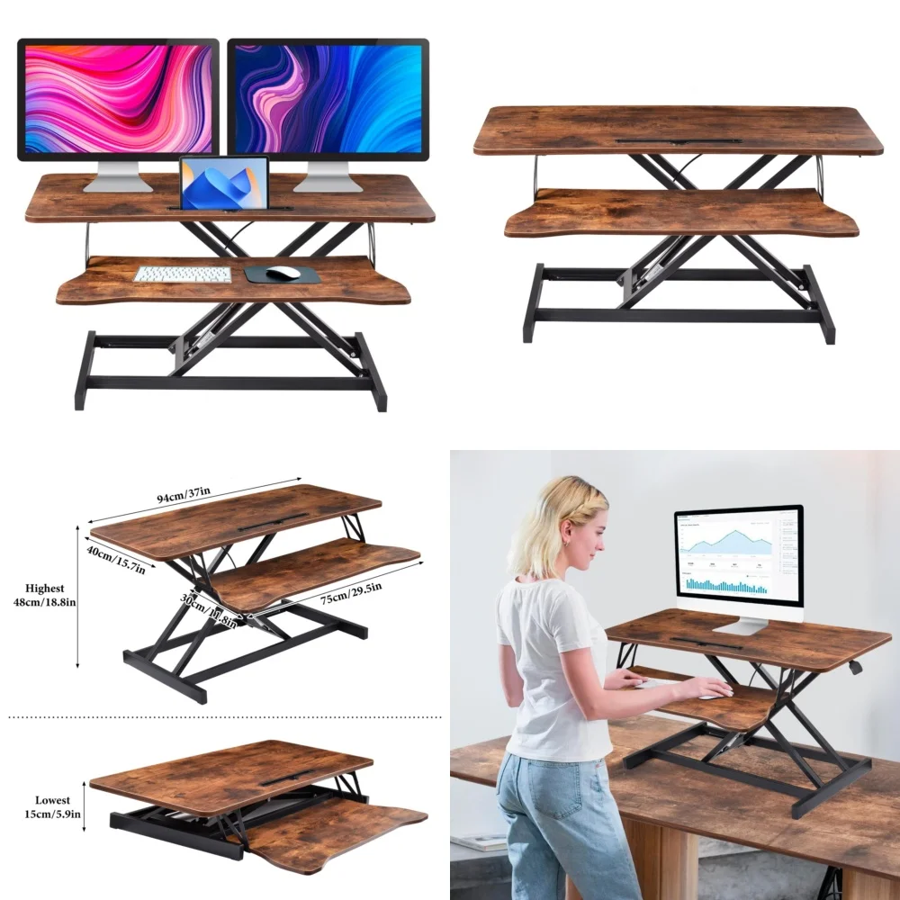 

Computer DesksWide 37 inch height adjustable standing desk converter for sit stand riser ergonomic workspace upgrade
