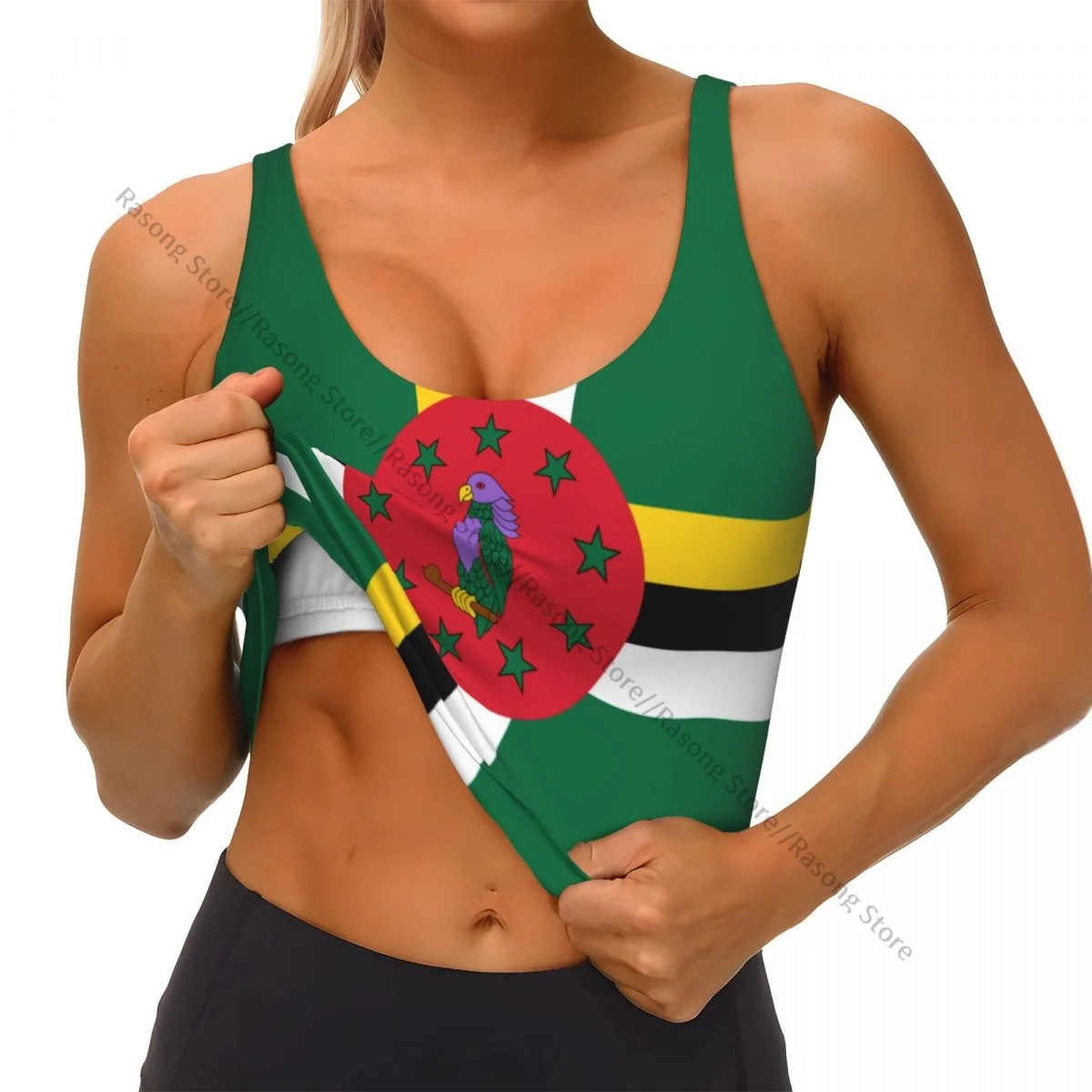 Yoga Vest Women Gym Sports Crop Tops Dominica Flag Streetwear Workout Breathable Tank Top Female