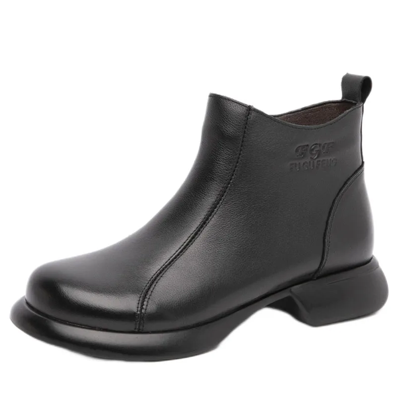 البريطانية الرجعية جلد طبيعي أحذية الشتاء أحذية منخفضة الكعب النساء الأحذية الجانب سستة عادية أنيقة حذاء الثلج عالي الرقبة دافئ #2