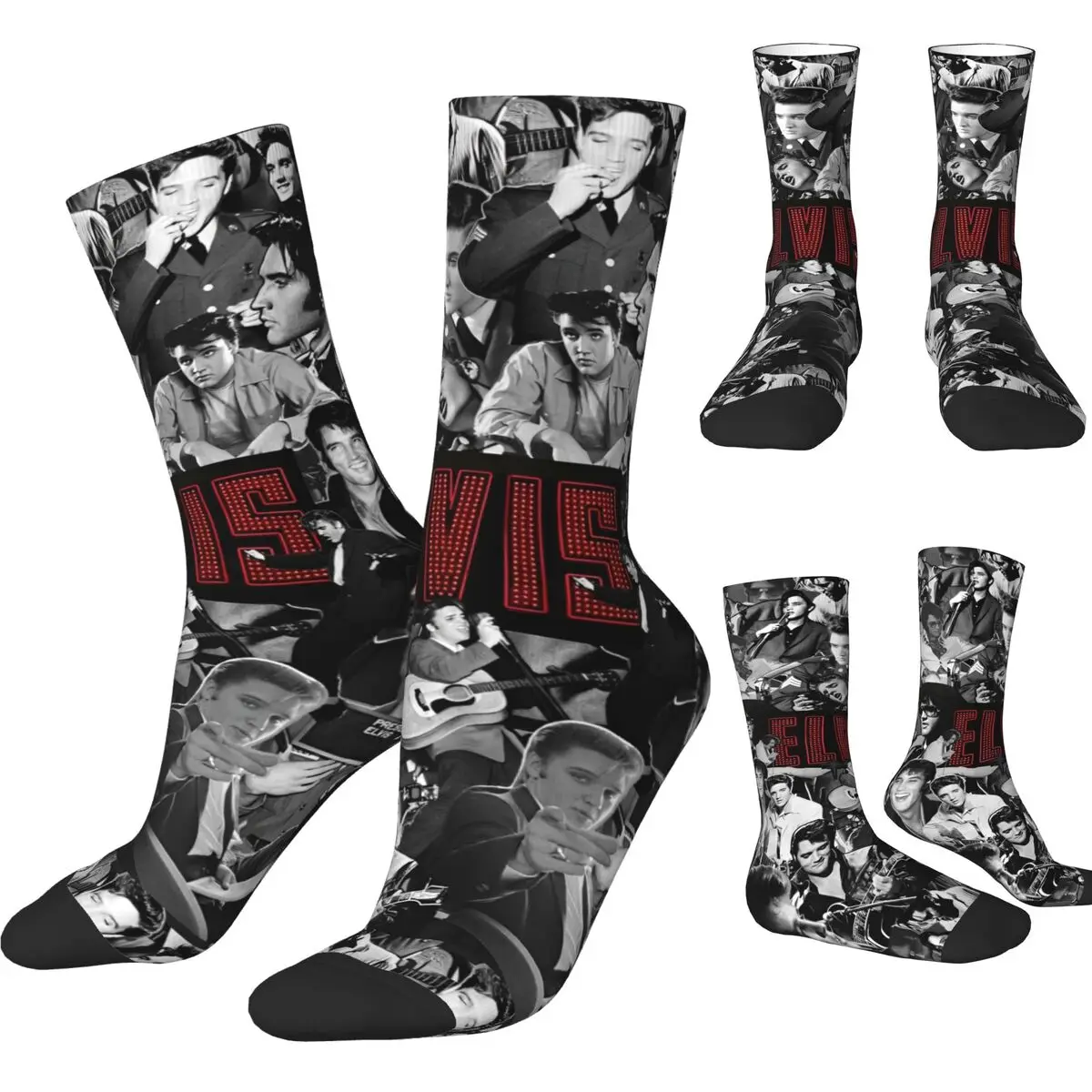 Hip-hop E-Elvis P-Presleys Jazz Basketball Socks Polyester Middle Tube Socks for Women Men Sweat Absorbing