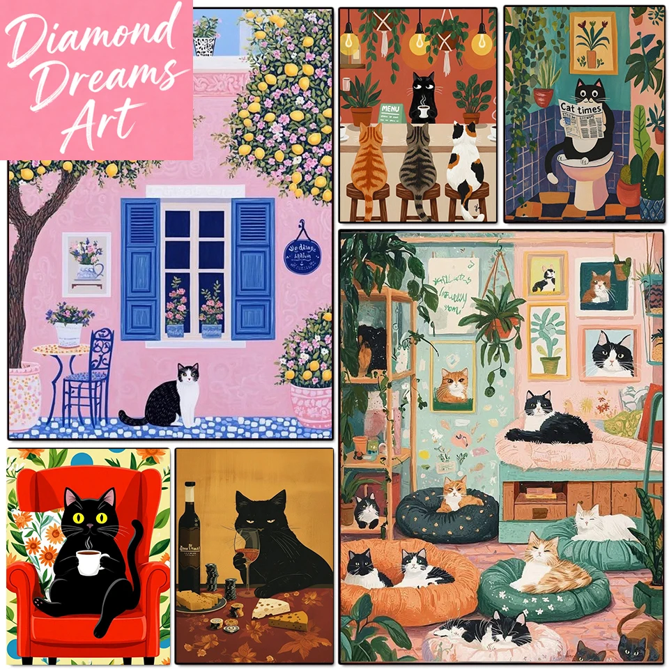Frameless 1pc,Diamond Painting Cartoon Cute Cat Diamond Mosaic Full Square Round Drill Embroidery Animal Decoration Living Room