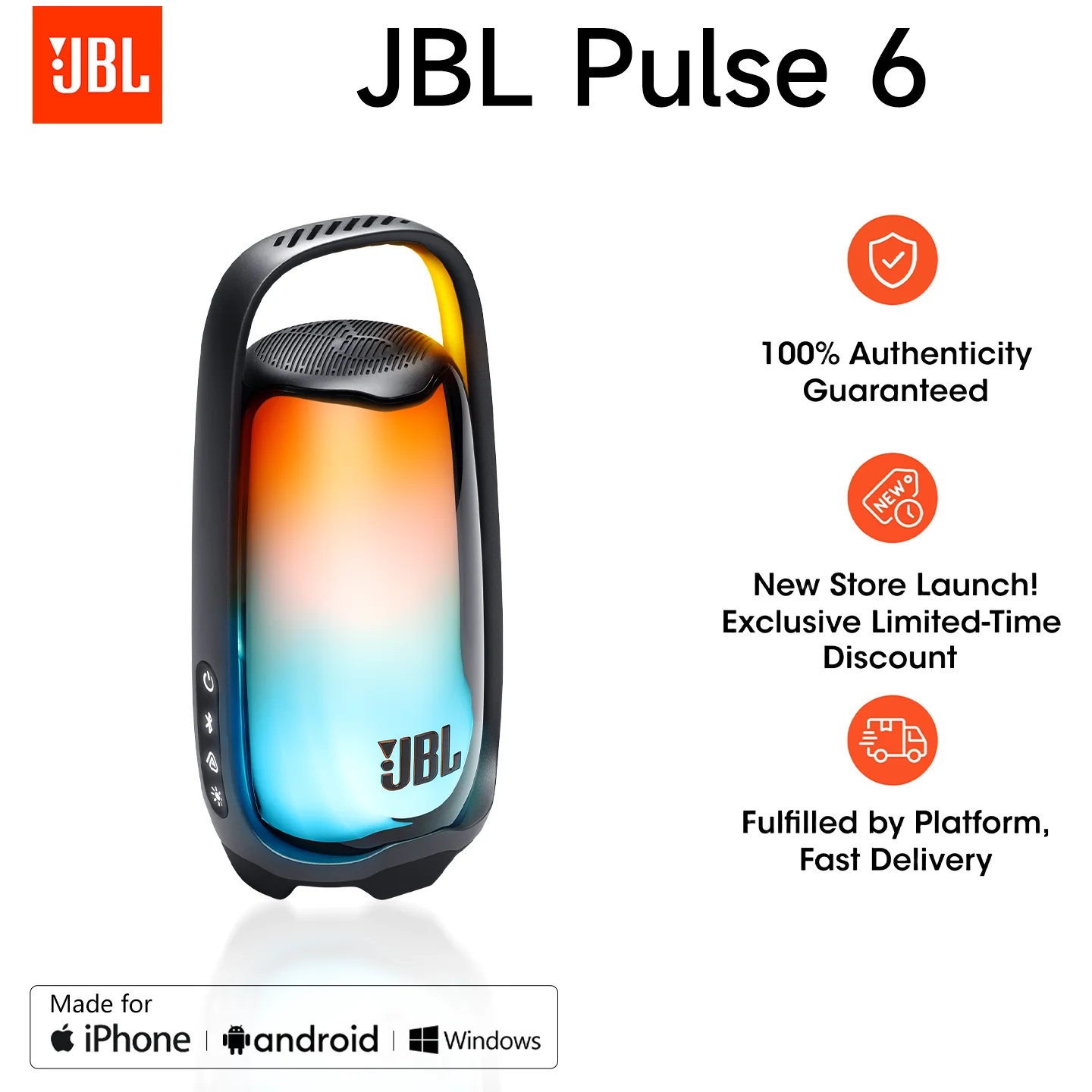 JBL Pulse 6 Portable Bluetooth Speaker, Outdoor Camping Portable Wireless Audio System, Ultra-Large Volume, Waterproof Dustproof