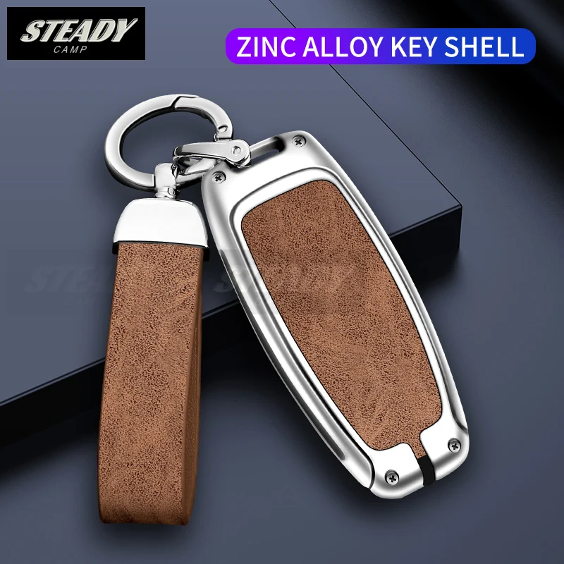 Zinc Alloy Leather Car Key Case Cover For Audi A6 C8 A7 A8 Q8 2017 2018 2019 2020 Fob Uncut Blank Case Replacement Accessories