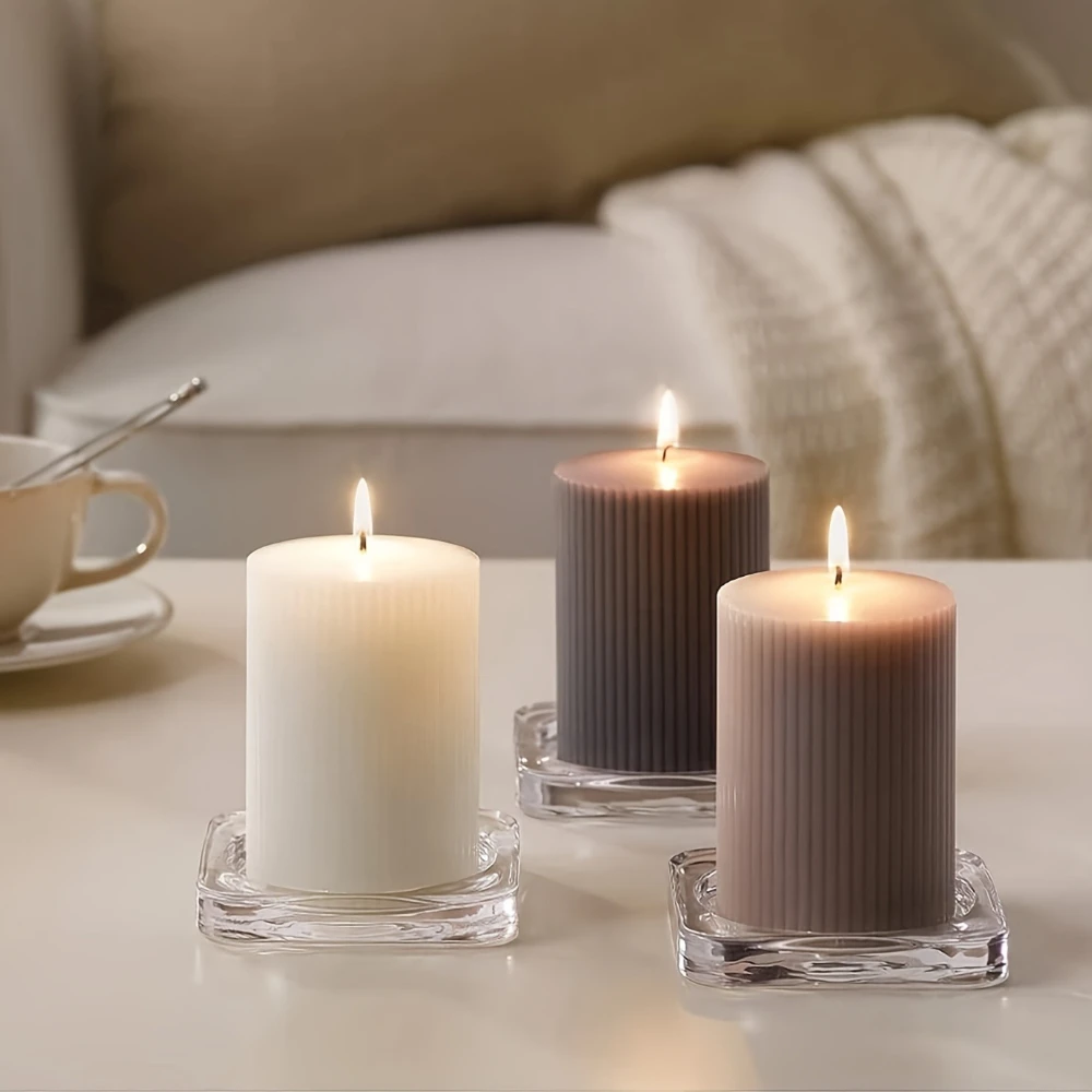 6Pcs/set Acrylic Mold for Candle Making Kit 2.4m Candle Wick Wooden Wicks Holder Stripe Pillar Plastic Candle Mold Wedding Decor