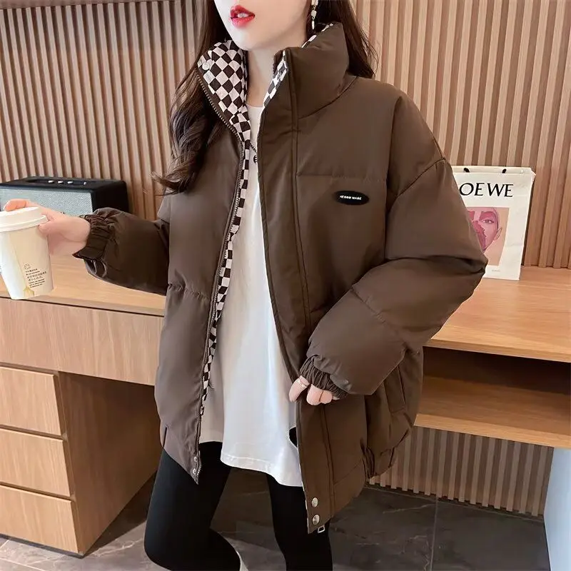 

Thiened Loose id Pattern Women's Cotton Jaet Autumn Winter Faion Street Sle Bread Sle Coat Retro Hong Kong Sle