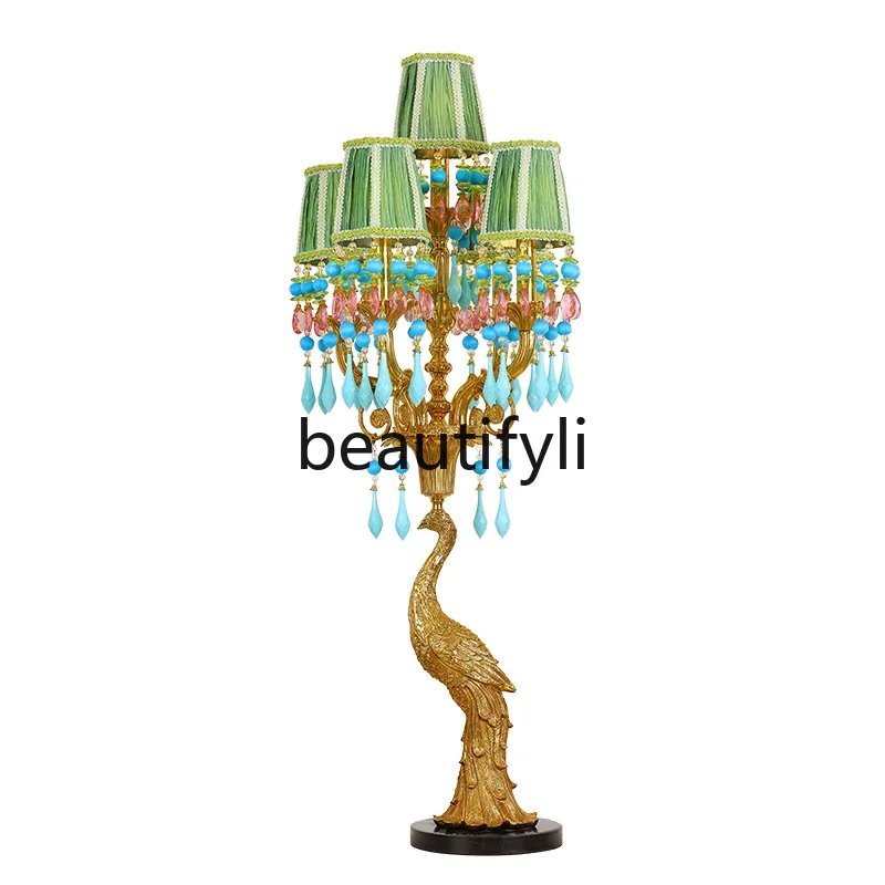 

French villa all-copper table lamp European living room creative peacock luxury romantic hotel study lamp