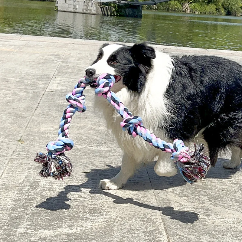 Dog Bite Rope Toy Five Section Cotton Ropes Dog Teeth Grinding Teeth Cleaning Rope Toy for Training Large Dog Pet Supplies