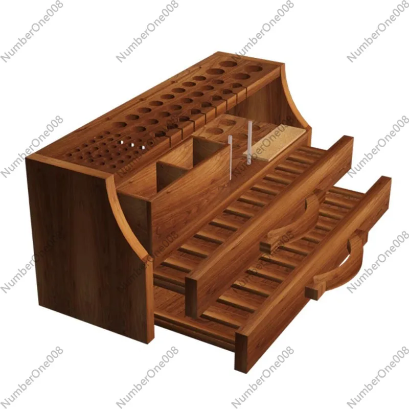 DIY Handmade Leather Craft Engraving Cutting Tools Double Drawer High End Elm Storage Rack Practical Leather Tool Holder