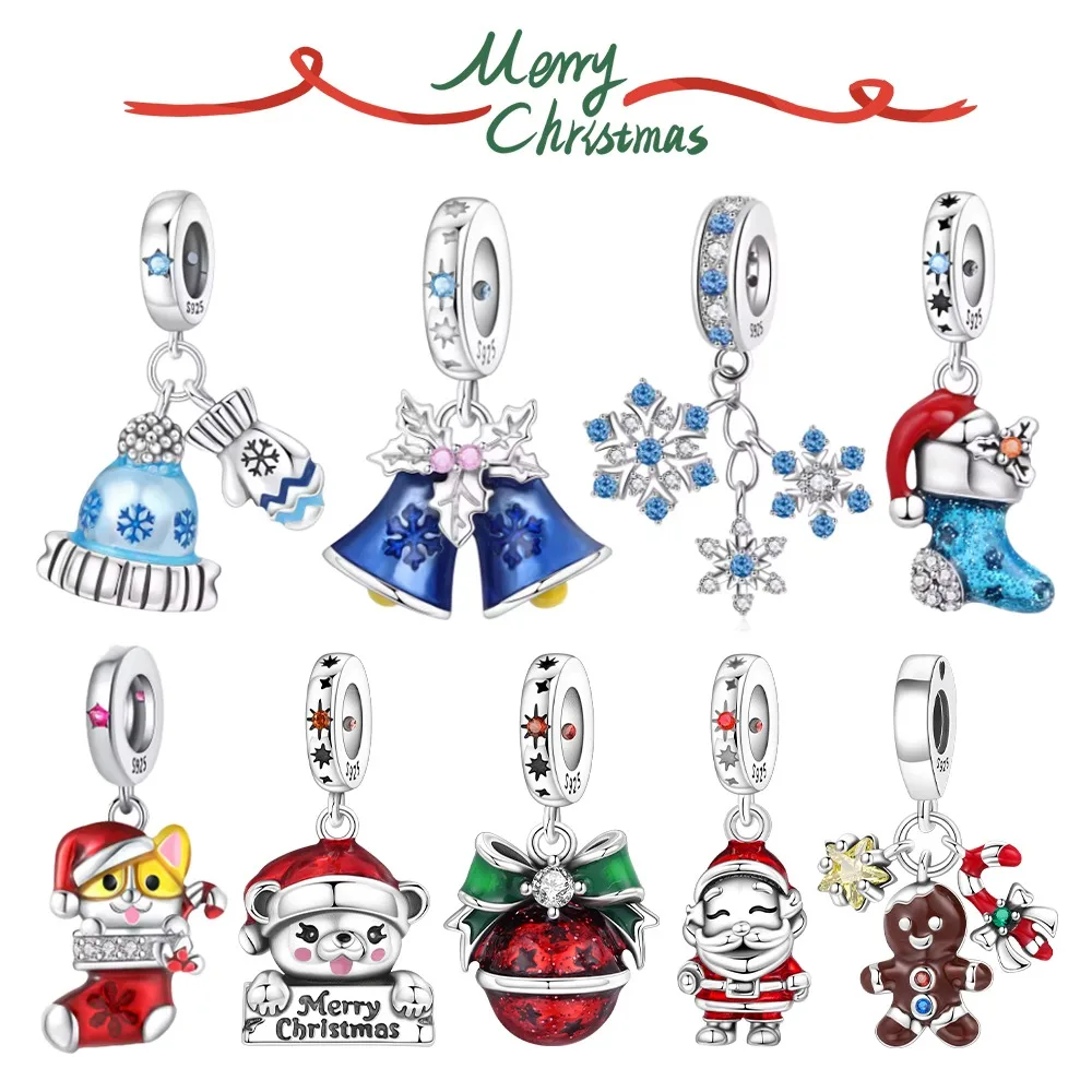 

925 Sterling Silver Santa Claus Pendant Christmas Party Beads Original Pendants Bracelet Charm Jewelry Party DIY Trendy Gifts