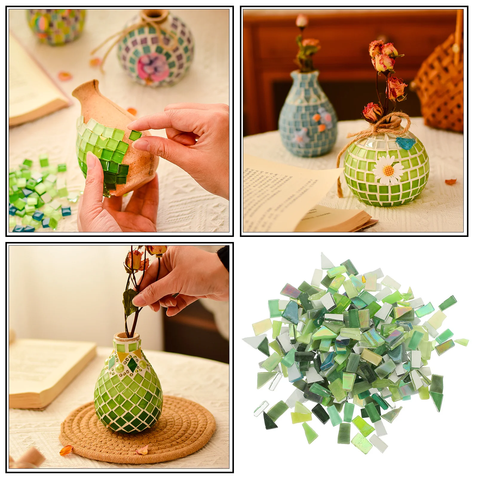 

2 комплекта мозаичной плитки, стеклянные нерегулярные кусочки, принадлежности для рукоделия, украшения дома, ваза, художественная плитка, кусочки стеклянной мозаики