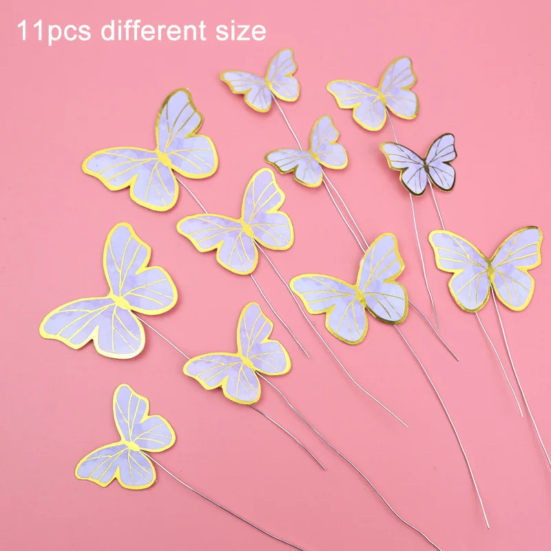 Pink Purple Butterfly Cake Toppers Happy Birthday Purple Pink Butterfly Cake Decoration for irthday Wedding Cake Decor Favors
