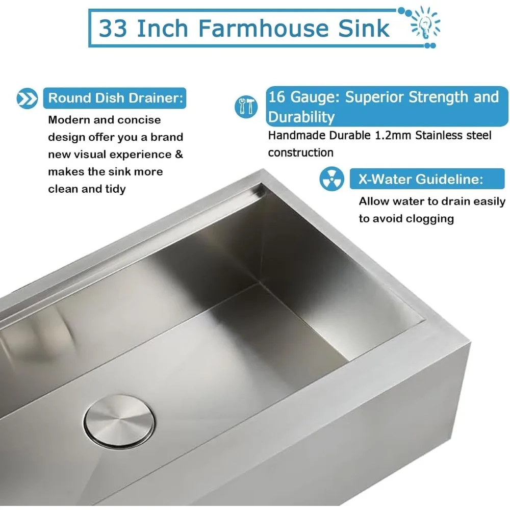 33 مريلة مطبخ من الفولاذ المقاوم للصدأ على طراز المزرعة مع ملحقات