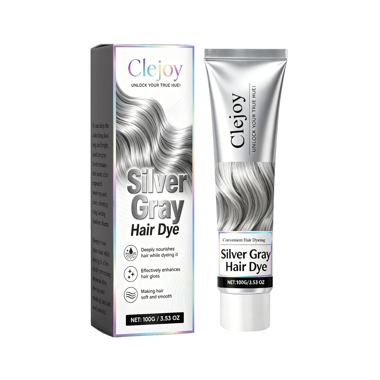 Silver Gray Hair Dye Cream Long Lasting Fade Resistant Lock Cool Tone Eliminate Brassy Yellow Deep Nourish Smooth Shiny Hair