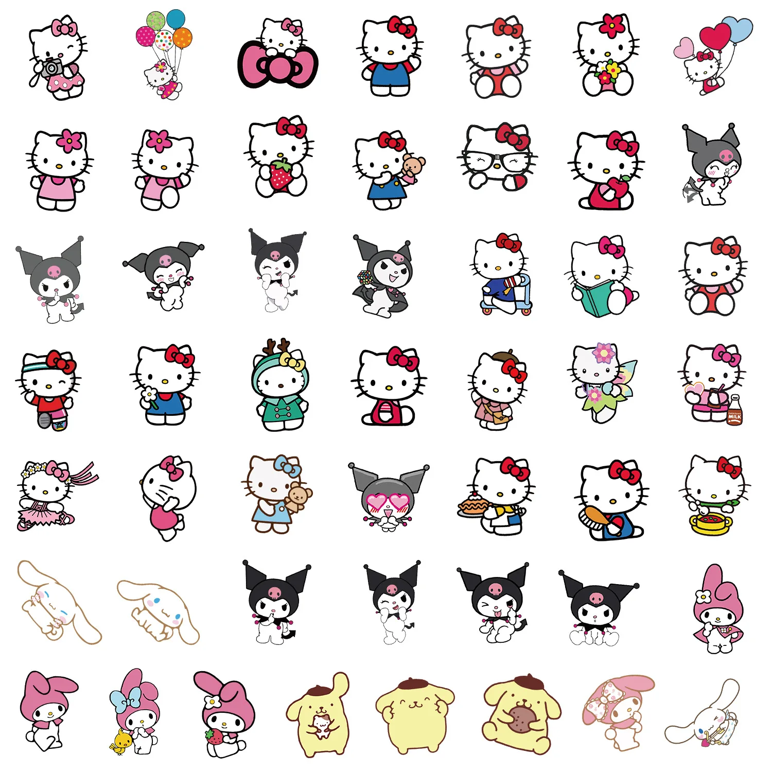 50pcs Sanrio Family Cute Hello Kitty Cartoon Waterproof Creative Mobile Phone DIY Decorative Stickers