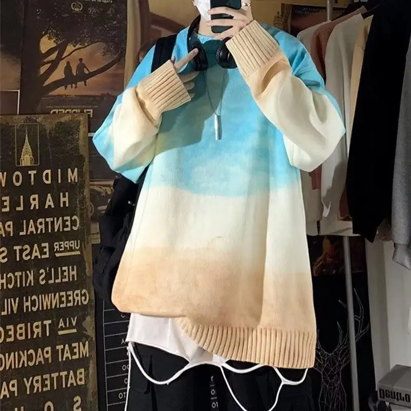 Maglione lavorato a maglia sfumato a contrasto ampio girocollo da uomo