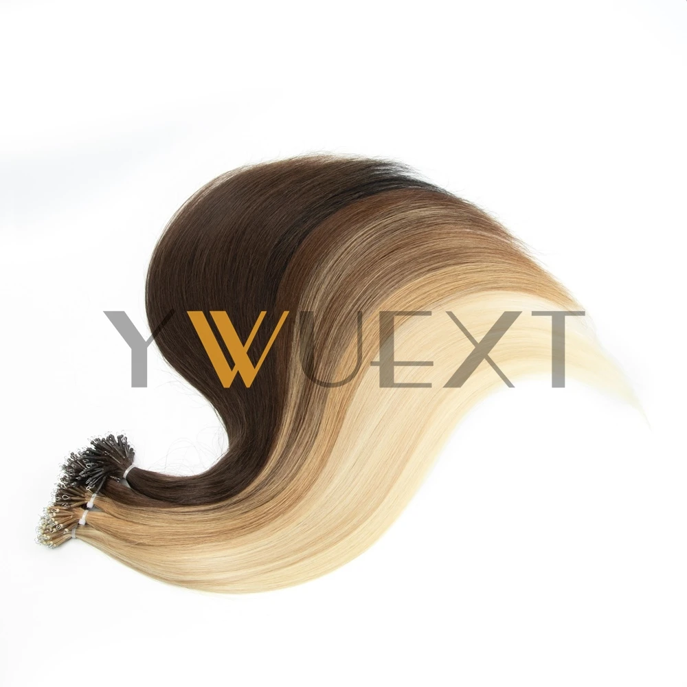 YWUEXT نانو حبة الدائري شعر بشري حقيقي ملحقات أسود بني شقراء مع تسليط الضوء على 12-22 بوصة حلقات نانو غير مرئية 30 جرام/الحزمة