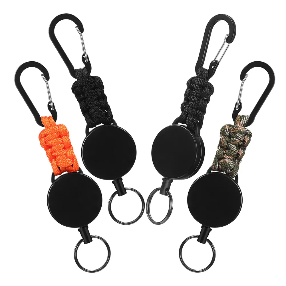 4Pcs Retractable Keychain Compact Extendable Reel Key Holder Carabiner Clip for Outdoor Work Travel Climbing Portable Id Badge