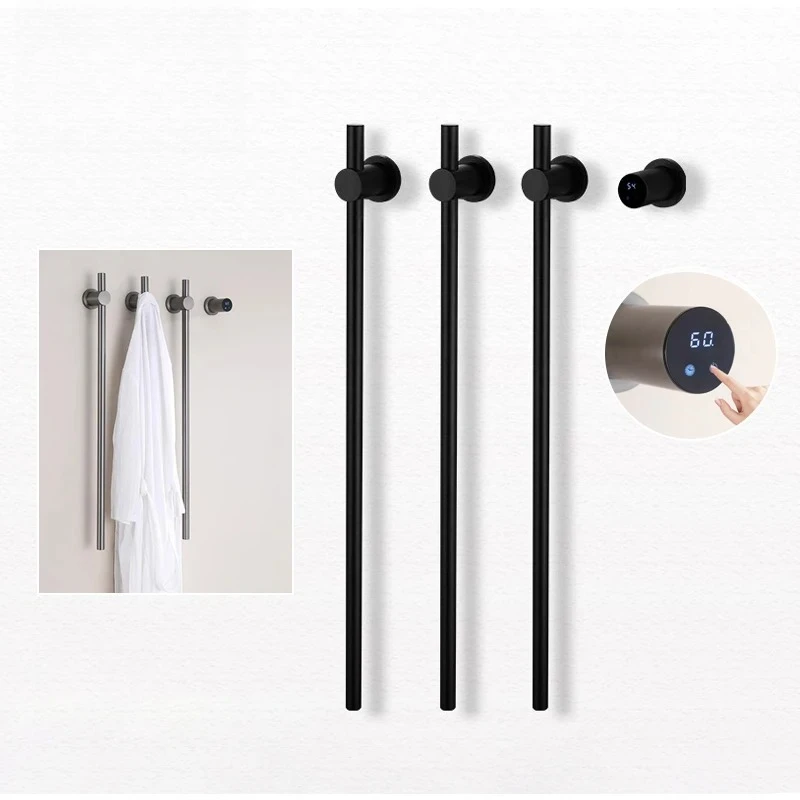 Bathroom Black Electric Towel Rack Hidden Wire Bath Towel Rail Smart Touch Control Towel Warmer Stainless Steels Bathrobe Dryer
