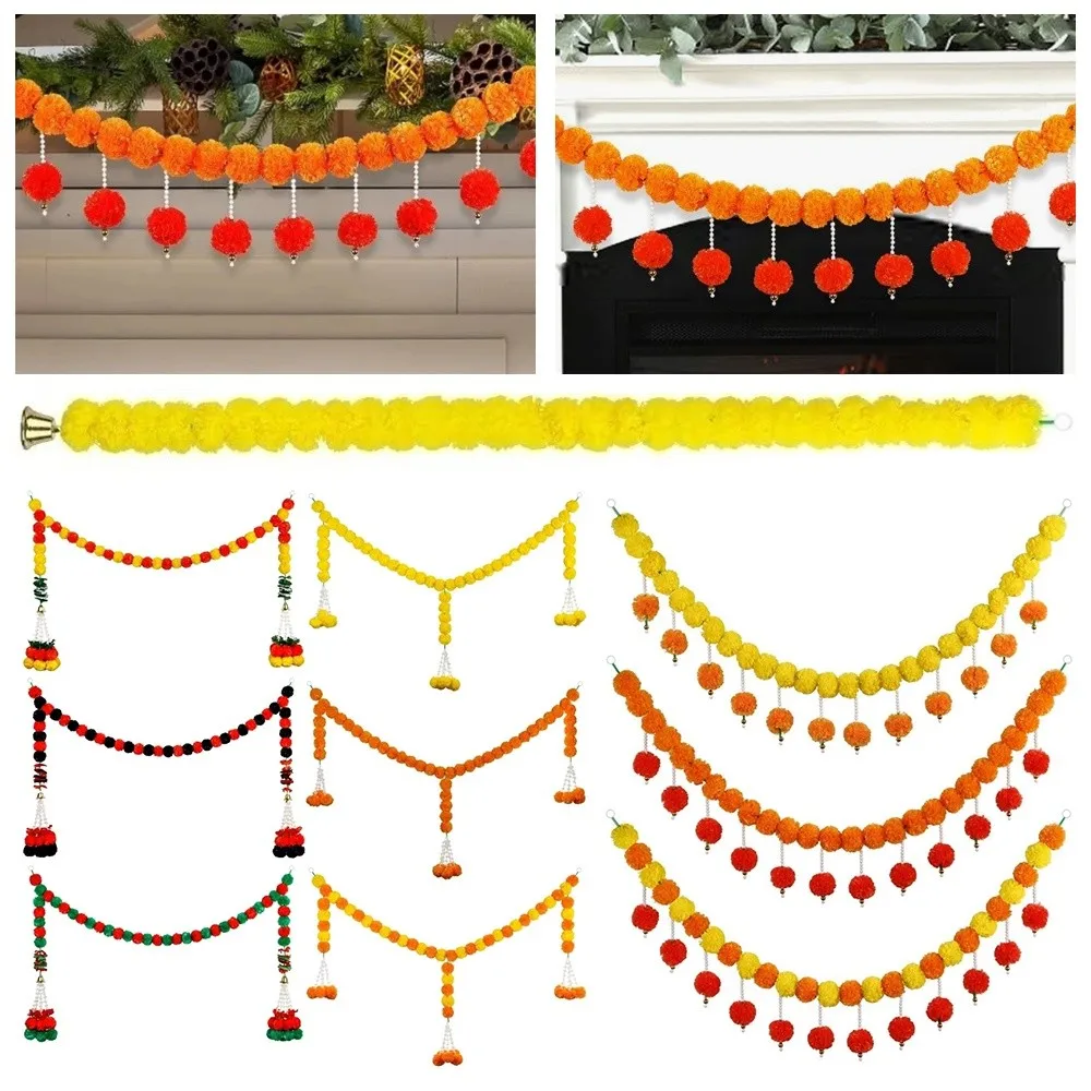 خيوط طويلة إكليل القطيفة الاصطناعية ​ ​   Pooja Diwali Fiesta ديكور هندي أكاليل زهرة القطيفة Pooja ديكور أحداث الزفاف