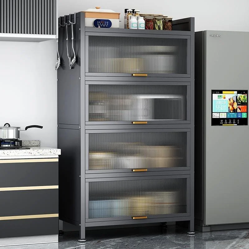 Multi-Layer Dustproof Kitchen Rack Floor-to-Floor Storage Cabinet Kitchen Organizer for Efficient Storage of Bowls and Dishes