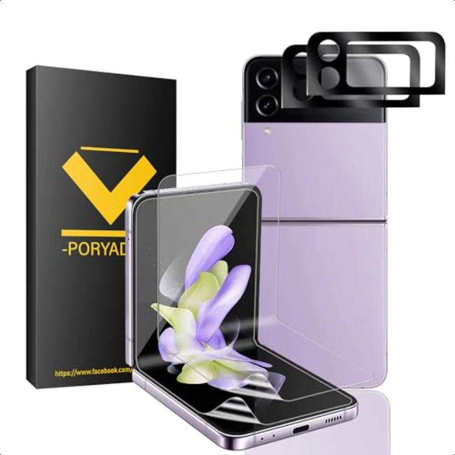 HOMEMO 2 + 2 حزمة لهاتف سامسونج جالاكسي Z Flip 3 واقي شاشة 2 حزمة طبقة مرنة من البولي يوريثان الحراري مع واقي عدسة الكاميرا سهل التركيب