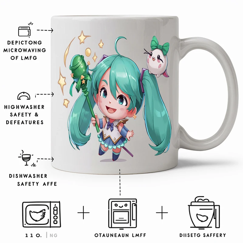 11oz Anime Hatsune Miku Kawaii Cute Creative Simple Ceramic Mug Mug Family Office School Gift Daughter Friends Family