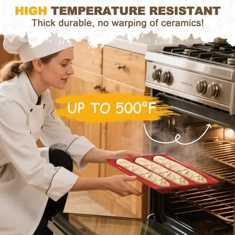 बैगेट ब्रेड पैन, प्रीमियम नॉनस्टिक फ्रेंच ब्रेड बेकिंग पैन, ढक्कन के साथ 3 लोफ बैगेट पैन, खट्टे आटे के लिए समान रूप से गर्म करना, इटैलियन 8 best sales जामन - №2