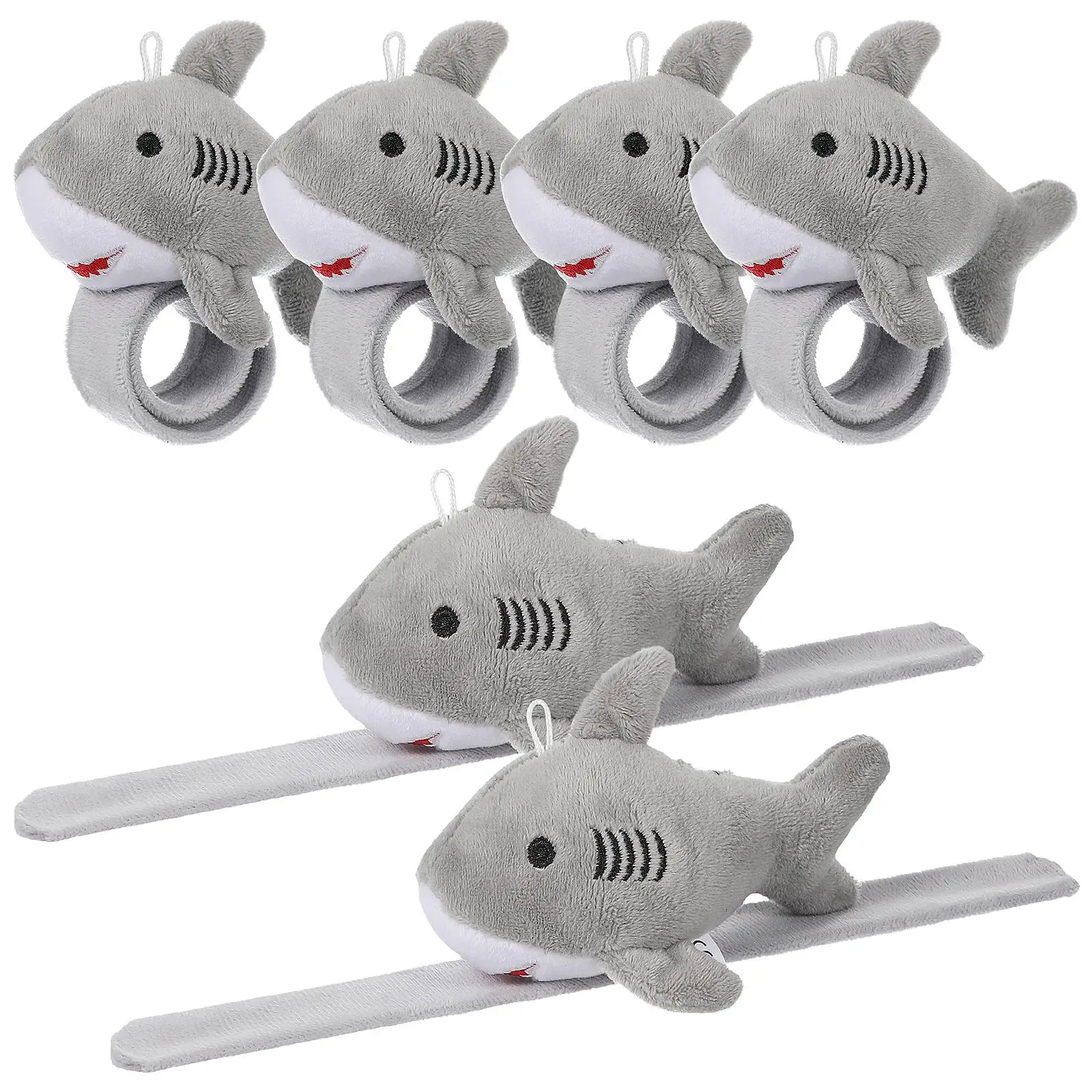 6 Pcs Snap Ring Shark Fabric Animal Slap Bands Kids Party Favors Bracelets Wrist Patting Baby