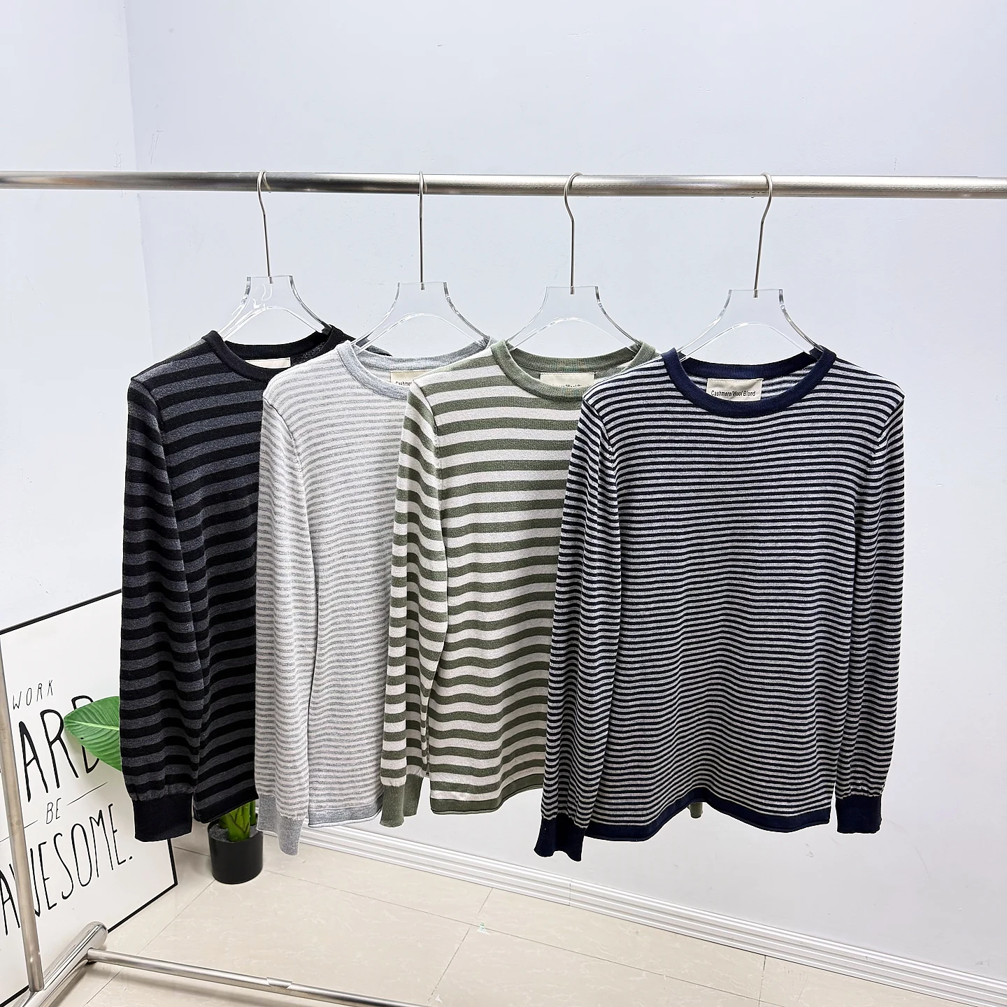 

Уютный мужской вязаный свитер из шерстяной смеси с длинными рукавами и свободными манжетами, осенне-зимний, приятный к телу, теплый, в тонкую полоску