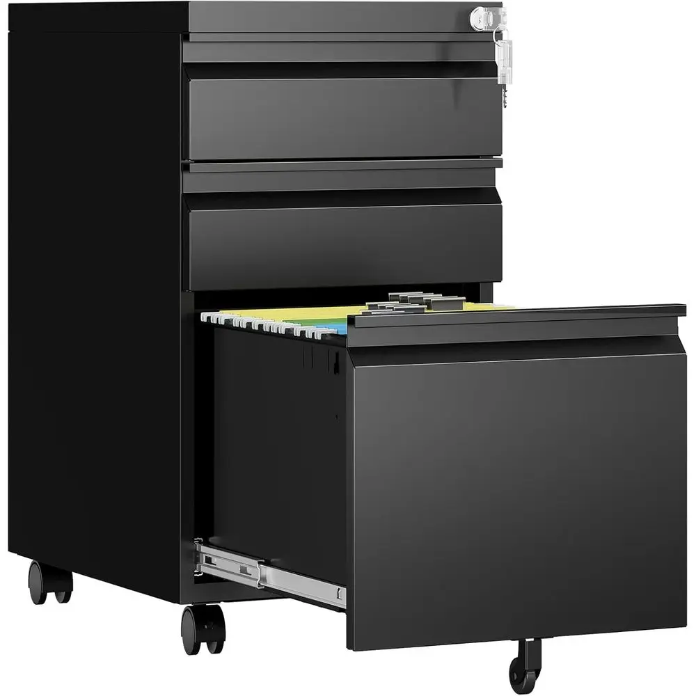 

Rolling File Cabinet with Lock, Under Desk, Fits Letter/A4 Size, Black - Assembly Required