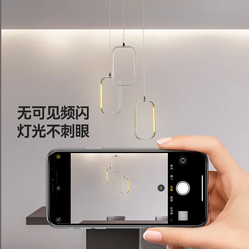 Nordic Simple Rectangle Aluminum Frame LED Cord Hanging Pendant Lights of 3 Combined Droplights image 4
