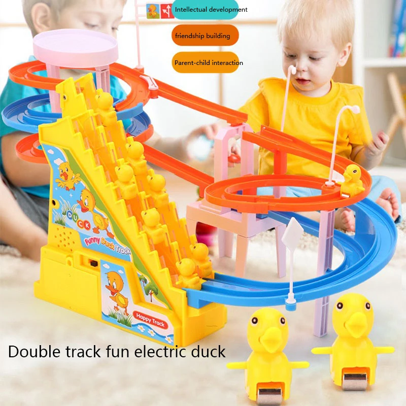 DIY Track Toy Climb Stairs For Boys Girls Children\'s Cartoon Ducks  Electronic Music Lights Toys Kids Funny Game Birthday Gifts